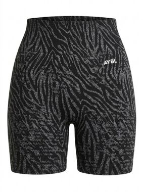 AYBL Evolve Animal Seamless Biker Shorts Black Gray Zebra Small High Waist Gym